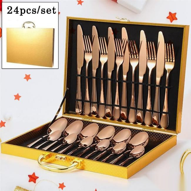 Flatware — 24-Piece Stainless Steel Cutlery Set with Gift Box