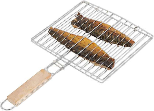 GrillLock — Foldable Stainless Steel BBQ Grilling Basket with Wooden Handle