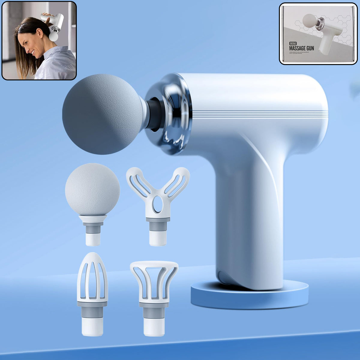 PowerRelax Mini Massage Gun – Portable Deep Tissue Percussion Massager with 4 Attachment Heads
