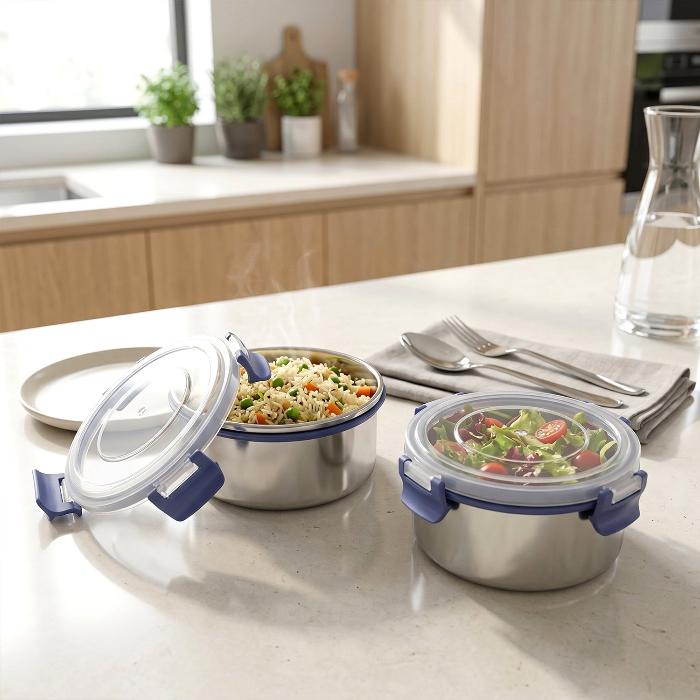 Neo Twin — Insulated Lunch Box Set, 2 Steel Containers with Carry Bag