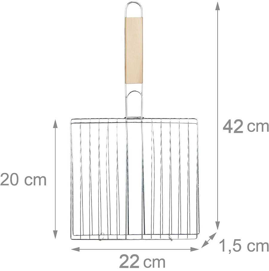 GrillLock — Foldable Stainless Steel BBQ Grilling Basket with Wooden Handle