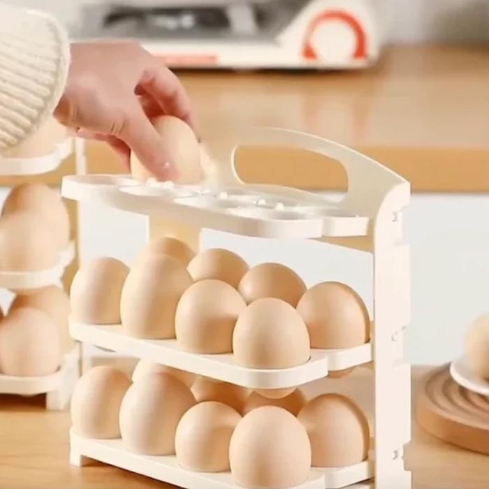 EggFold — Foldable 24-Grid Egg Storage Tray, 2-Layer Fridge Organizer