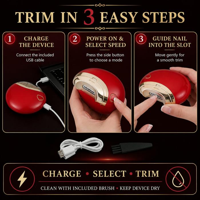 TrimEase — Automatic Electric Nail Clipper & File, USB Rechargeable