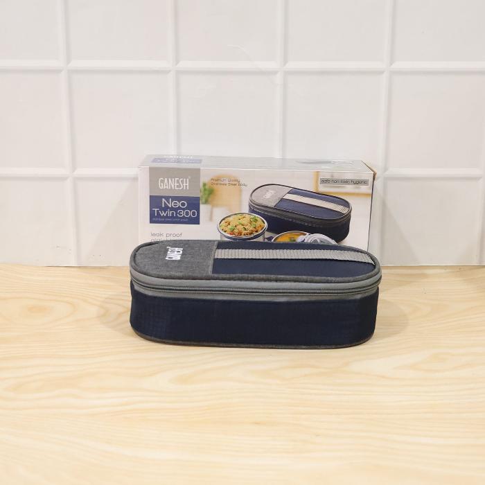 Neo Twin — Insulated Lunch Box Set, 2 Steel Containers with Carry Bag